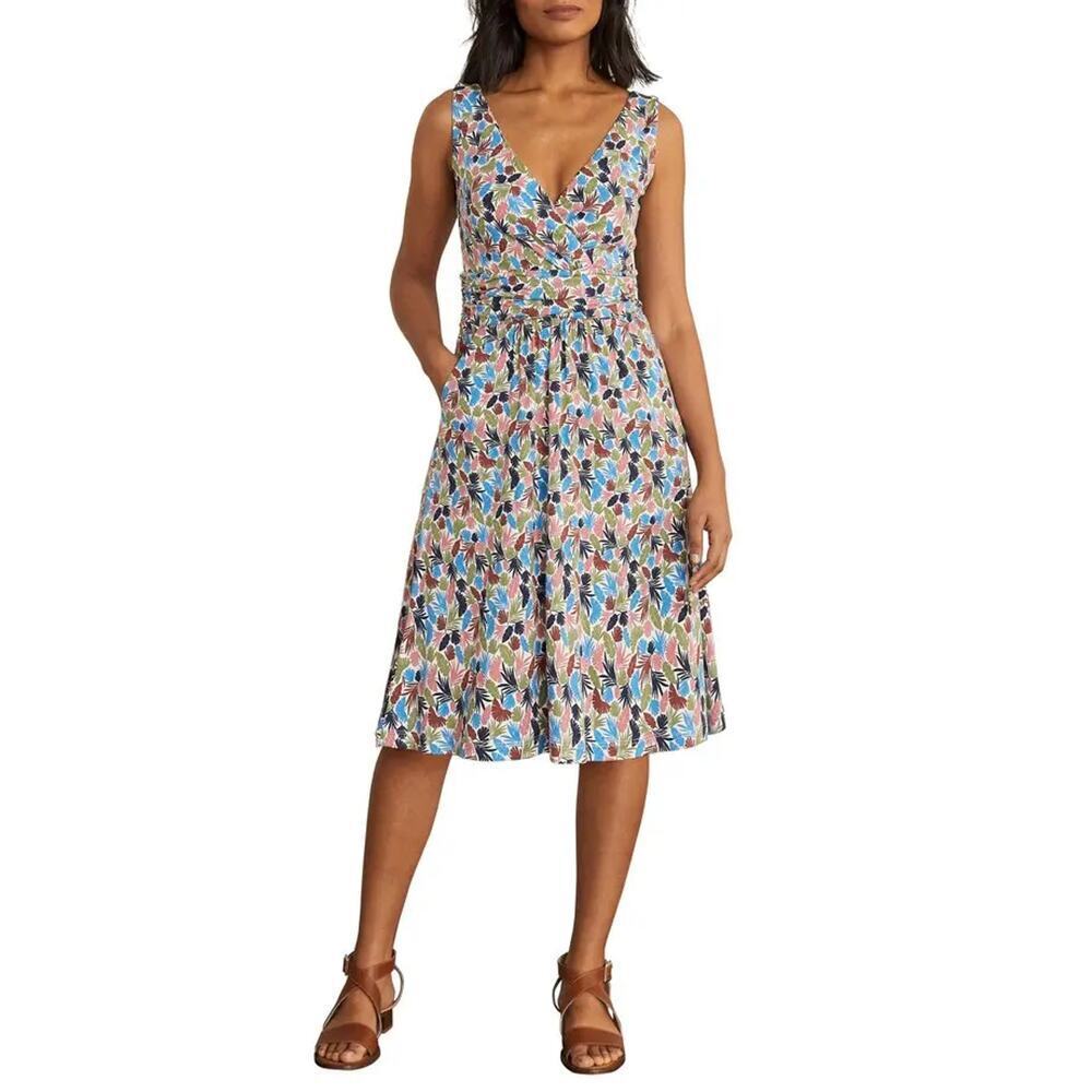Boden Effie Palm Leaf Print V-Neck Sleeveless Midi Fit & Flare Dress Multi US 4P - Picture 2 of 16